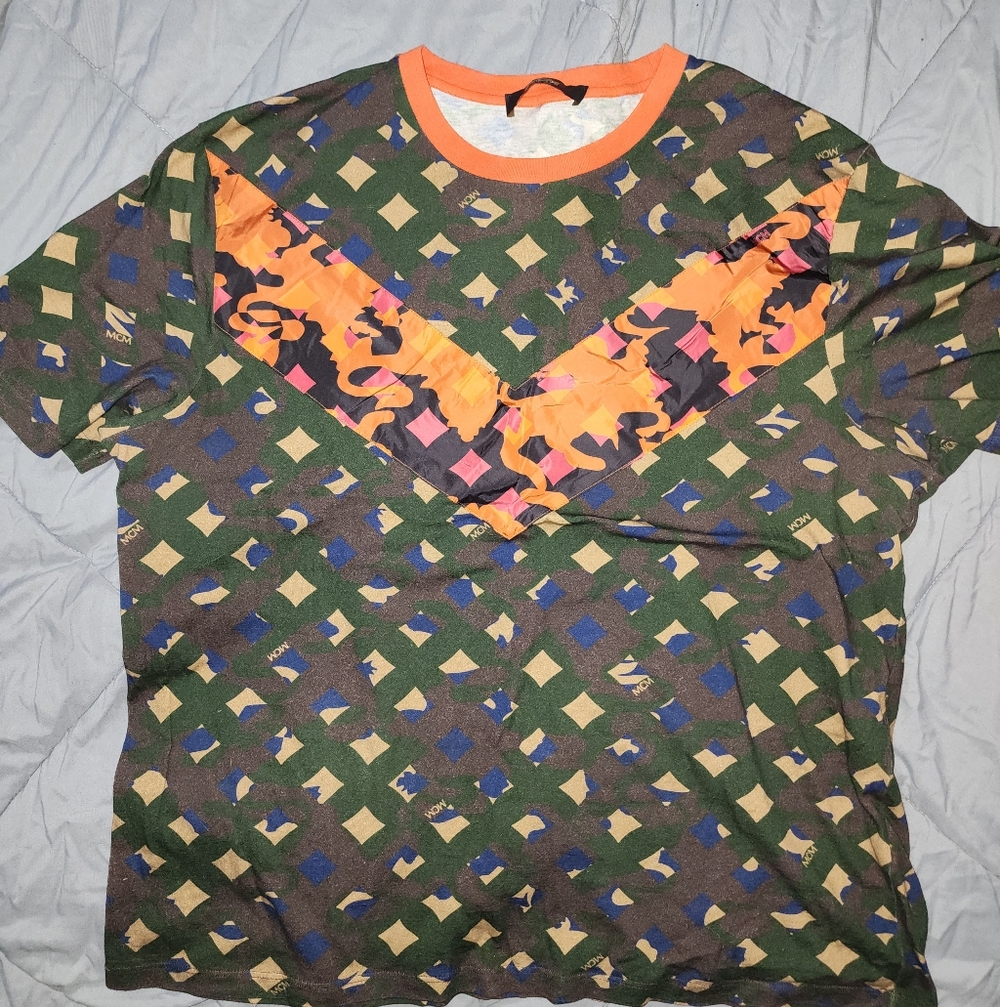 Men's Camouflage Pattern Shirt with Orange Accents